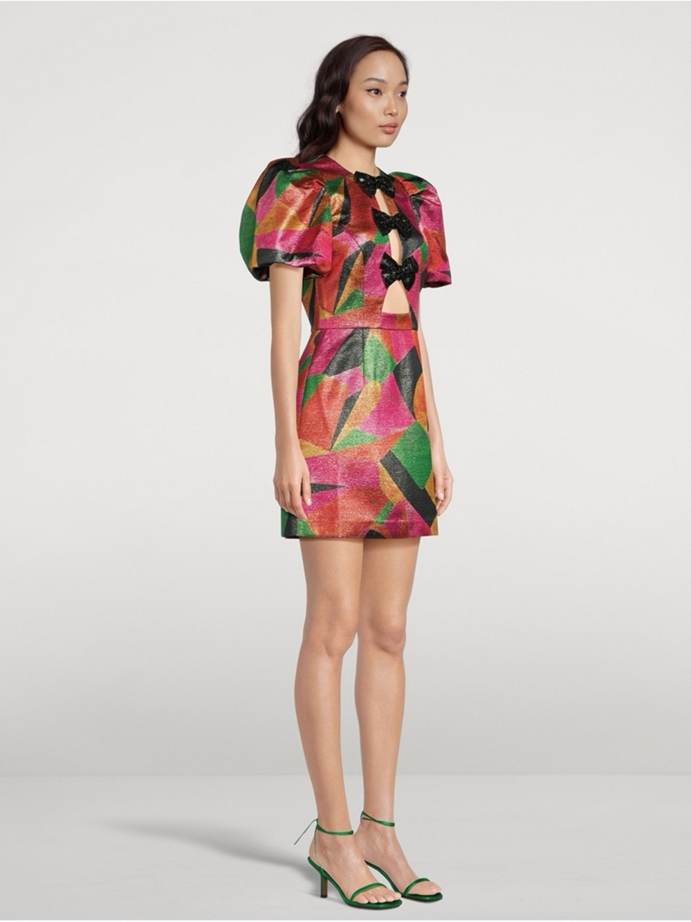 Rebecca Vallance Pink, Green & Orange Abstract Bow-Front Mini Dress - Picture 3 of 7